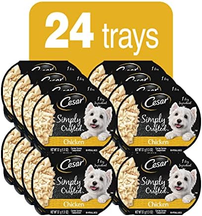 Cesar Simply Crafted Adult Wet Dog Food Meal Topper, Chicken, 1.3 oz. Tubs (24 Count, Pack of 1)