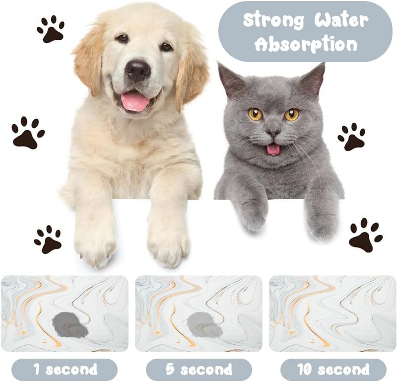Dog Food Mats for Floors Waterproof, Dog Cat Water Bowl Mats Pet Feeding Absorbent Mat Dog Cat Pet Placemats for Food and Water Marble 12 * 20 inch