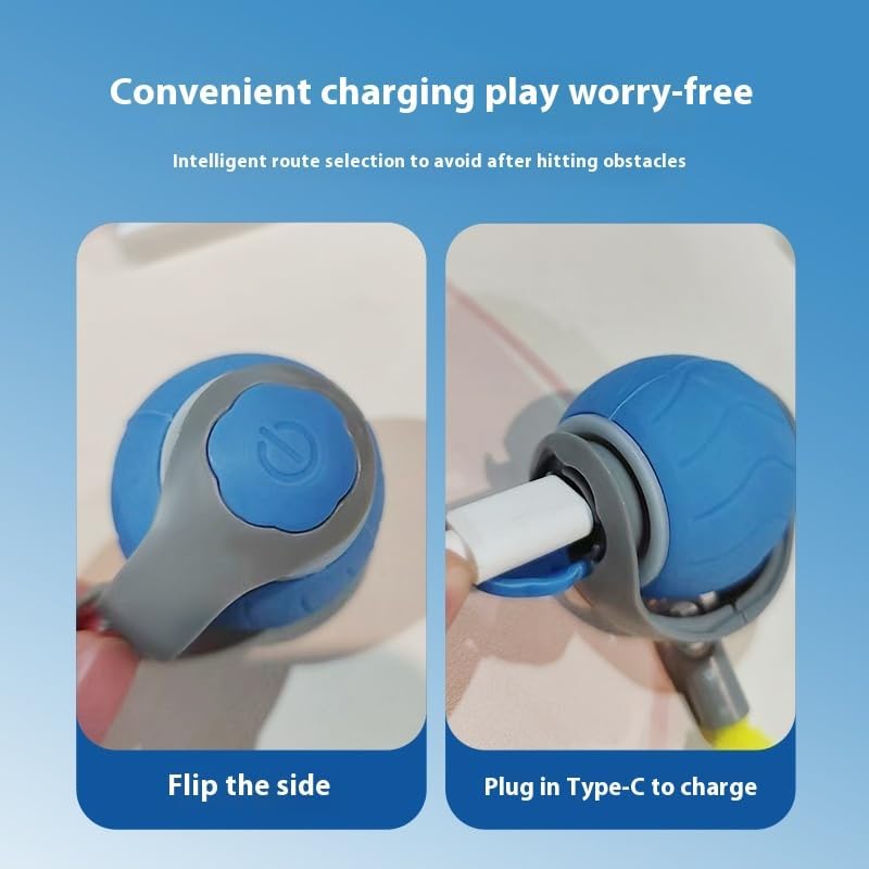 Interactive Cat Ball Toy Set, Three Speed Modes, Automatic Rolling Chase Ball with Fluffy Short Tail and LED Light, A Small Mice, Rechargeable