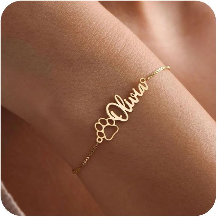Personalized Pet Name Bracelet Dog/Cat Paw Bracelet Animal Friendly Jewelry Custom Pet Lover Gift Photo Projection Bracelet for Women Mom