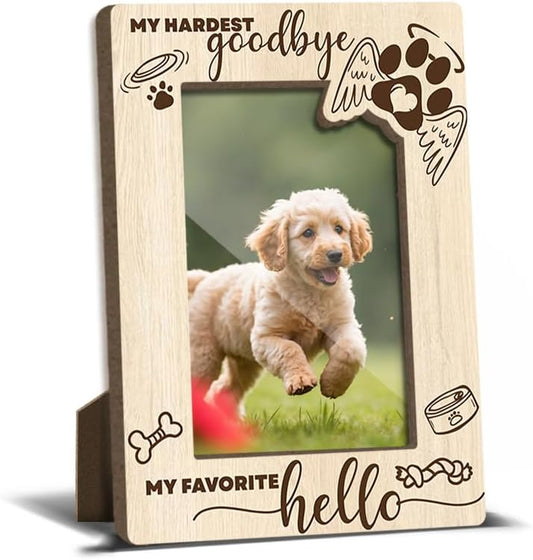 Dog Memorial Photo Frames Dog and Cat Loss Remembrance Gift Sympathy Keepsake for Pet Lovers Condolence Present for Pet Owner My Hardest Goodbye My Favorite Hello Picture Frames 4x6 Photo - YY010
