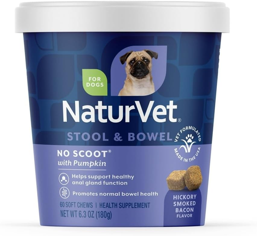 NaturVet - No Scoot for Dogs - 60 Soft Chews - Plus Pumpkin - Supports Healthy Anal Gland & Bowel Function - Enhanced with Beet Pulp & Psyllium Husk