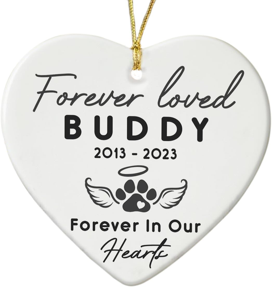 Pet Memorial Ornament - Heart Ceramic Ornaments Hanging for Christmas Tree - Remember Your Beloved Pet Forever
