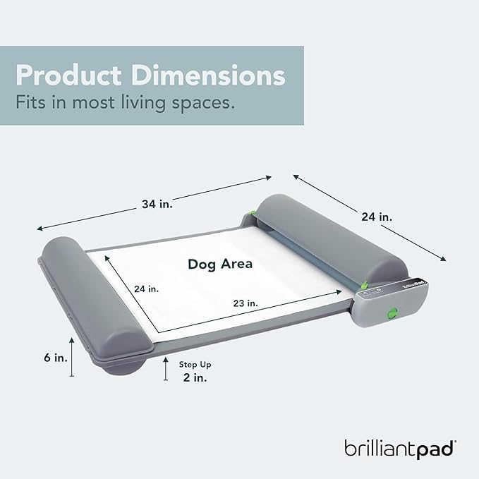 BrilliantPad Indoor Dog Potty for Small Pets, Basic | Automatic Self Cleaning with Odor Control, Puppy Training Alternative to Grass Turf, Mess Free | Includes 1 Disposable Absorbent Pee Pad Roll