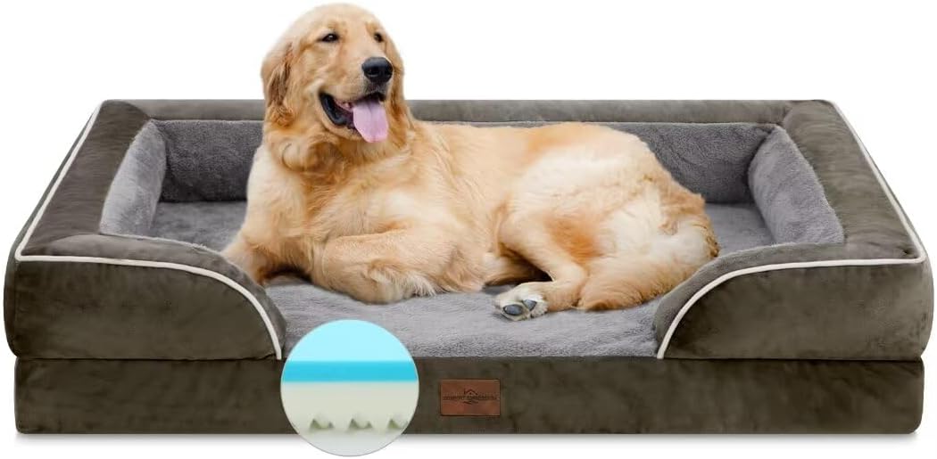 Comfort Expression Orthopedic Dog Bed for Extra Large Dogs 42x30 Inch, Waterproof Supportive Memory Foam XL Pet Bed with Removable Bolster, Dog Couch with Washable Cover & Non-Slip Bottom, Olive Green