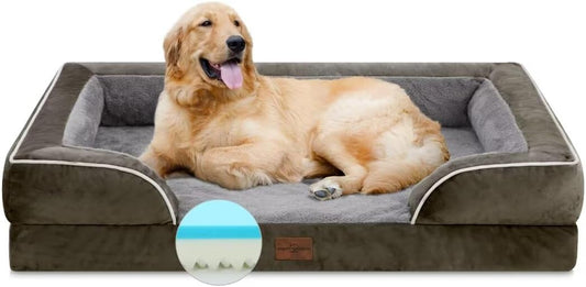Comfort Expression Orthopedic Dog Bed for Extra Large Dogs 42x30 Inch, Waterproof Supportive Memory Foam XL Pet Bed with Removable Bolster, Dog Couch with Washable Cover & Non-Slip Bottom, Olive Green