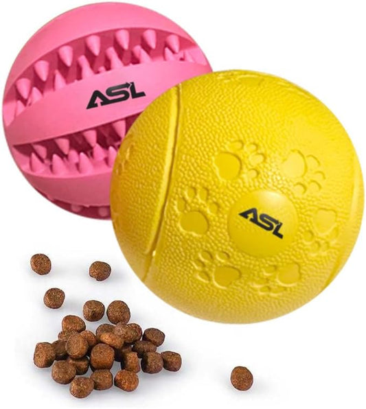 ASL Interactive Dog Treat Ball, 2-Pack Durable Chew Balls for Puppies and Dogs Enrichment Toys for Large Dogs & Small Dogs, Durable Balls for Teeth Cleaning/IQ Training/Chewing