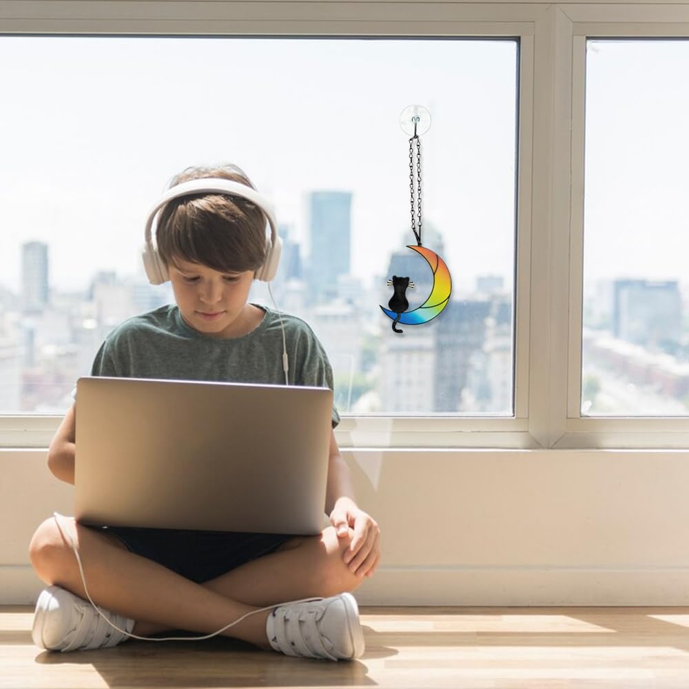 callie Cat Memorial Gifts for Loss of Cats, Pet Memorial Suncatcher Decor for Windows Hanging, Sympathy Bereavement Gift for Cat Lovers (Rainbow Sitting)