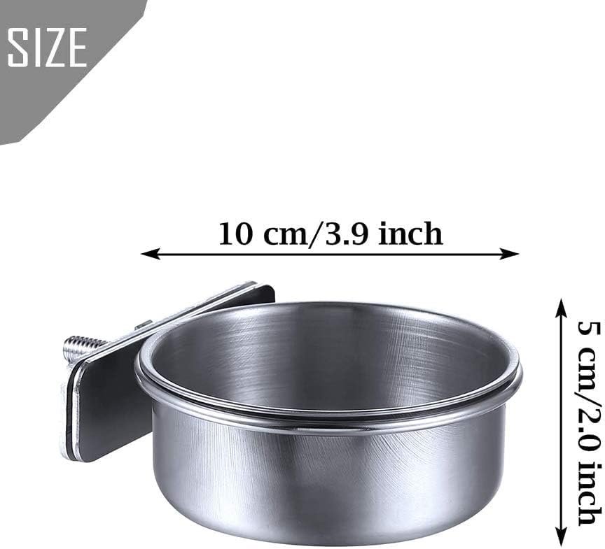kathson 2 Pack Bird Feeding Dish Cups, Stainless Steel Parrot Feeders Water Cage Bowls with Clamp Holder Bird Feeders for Parakeet Cockatiels Conure Budgies Lovebird Finch and Small Animals