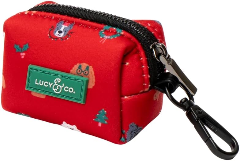 Lucy & Co. Dog Poop Bag Holder - Leak Proof Dispenser with Leash Attachment - Easy Refills - Hygienic Pet Poop Pickup - Happy Howlidays