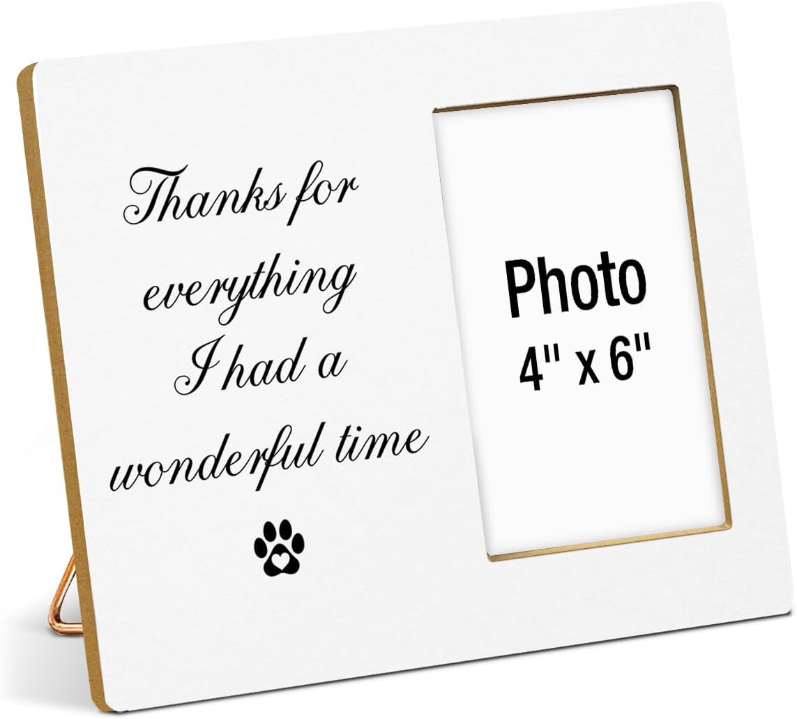 Pet Memorial Gift for Dogs Photo Frame, Dog Memorial Gifts for Loss of Dog, Cat Loss Sympathy Gifts, Thanks for Everything I Had a Wonderful Time Wooden Picture Frames, Photo 4 x 6 Inches