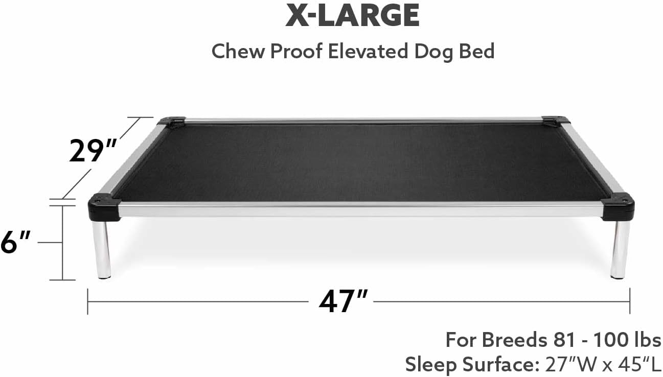 K9 Ballistics Chew Proof Elevated Cooling Dog Bed - Made for Aggressive Chewers, Virtually Indestructible, Ripstop Fabric with No Padding, Pre-Assembled - XL, Obsidian Black