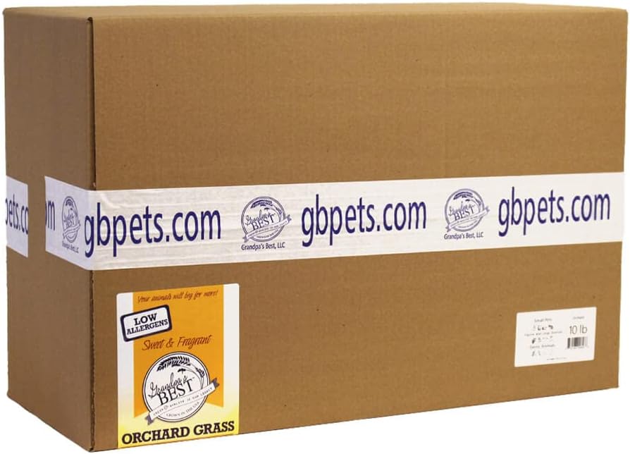 Grandpa's Best Orchard Grass Hay for Rabbits, Guinea Pigs, Chinchillas, Hamsters & Gerbils, 10lb Loose Boxed, Brown
