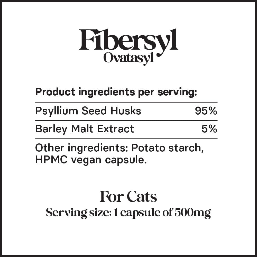 FiberSyl Ovatasyl Prebiotics for Cats Digestive Health - Cat Fiber Supplements for Constipation Relief & Support - Psyllium Husk Seed to Support Digestion Problems - Cat Stool Hardener - 60 Capsules