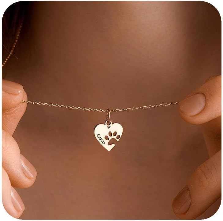 Customized Paw Print Necklace Personalized Pet Name Necklace Custom Engraved Dog Cat Paw Pendant Necklace Pet Memorial Gift for Pet Lovers