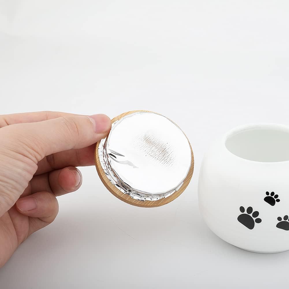 Fermus Memorial Pet Ashes Urn for Small Animal, Ceramics Memorial Keepsake Urns for Cats and Dogs (White Ceramics with Bamboo Lid)