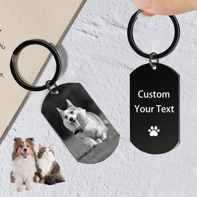 Dog Memorial Gifts Personalized Pet Memorial Keyring Photo for Loss of Dogs & Cats, Custom Pet Bereavement Gift, Double Sided Engraved Keychain Keepsake