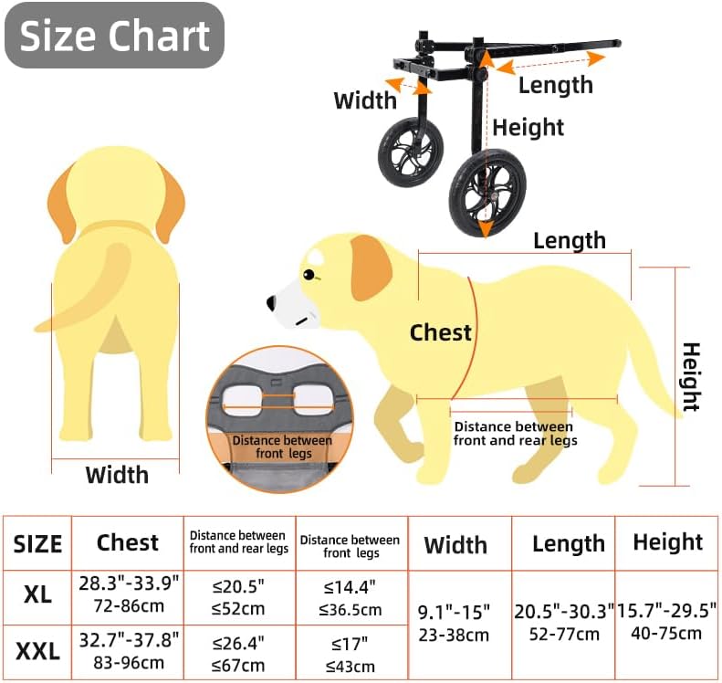 Large Dog Wheelchair for Back Legs with Pet Traction Rope - Adjustable Hind Leg Support Cart with Breathable Air Mesh Harness, All-Terrain Wheels & Foldable Frame - Mobility Aid for Disabled/Injured
