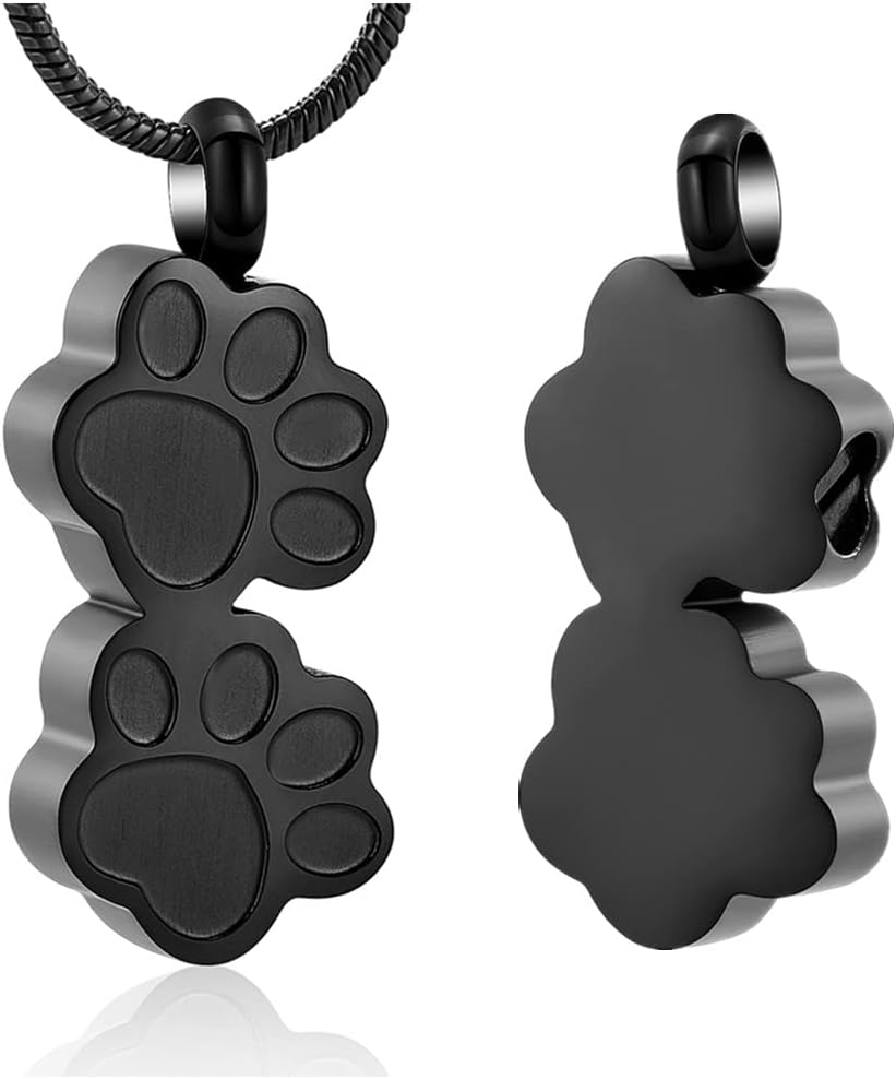Pet Urns For Dogs/Cats - Pet Ashes Necklace - Paw Print Urn Necklace with Mini Keepsake Urn Memorial Ash Jewelry