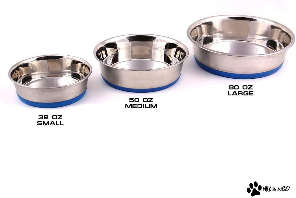 Heavy Non-Skid Stainless Steel Dog Bowls Pack by Max and Neo