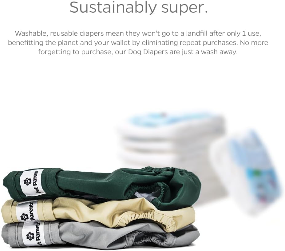 Pet Parents® Washable Dog Diapers (3pack) + Extendrs® of Durable Doggie Diapers, Premium Dog Diapers Female (X-Small, Spruce)