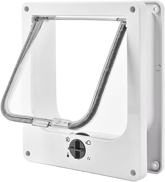 EASY JOY Cat Doors(Outer Size 10.6" x 9.2"), 4-Way Locking Cat Door for Interior Exterior Doors, Weatherproof pet Door with Magnet for Cat or Dog < 21.5 inches in Girth(White L)