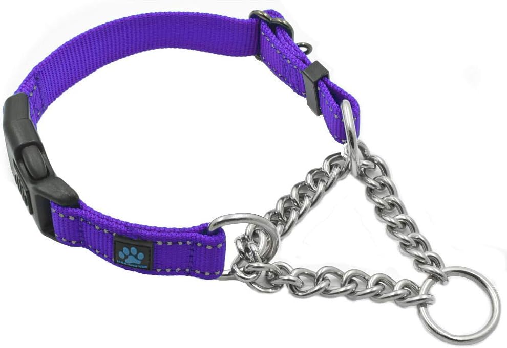 Max and Neo Stainless Steel Chain Martingale Collar - We Donate to a Dog Rescue for Every Collar Sold (Medium, Purple)