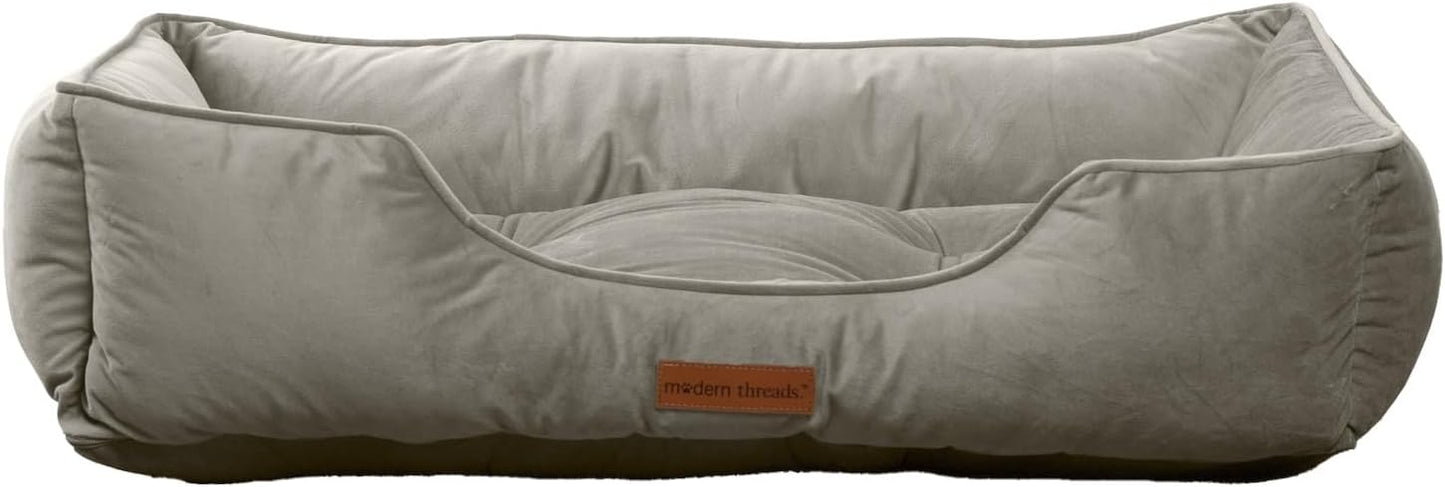 Modern Threads Luxury Dog Bed - Comfortable Tufted Velvet Cushion for Small to Large Dogs - Machine Washable - Durable & Cute Sleep Space for Pets - Pamper Your Pet with Cozy Beds - Light Grey