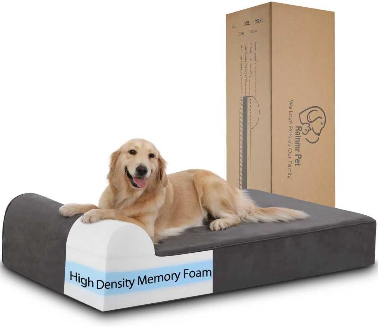 Orthopedic Dog Beds for Large Dogs, Memory Foam Dog Beds with Waterproof Liner, Chew Proof Microsuede Cover, Removable and Washable, Nonskid Bottom, 60"x48"x7" Grey