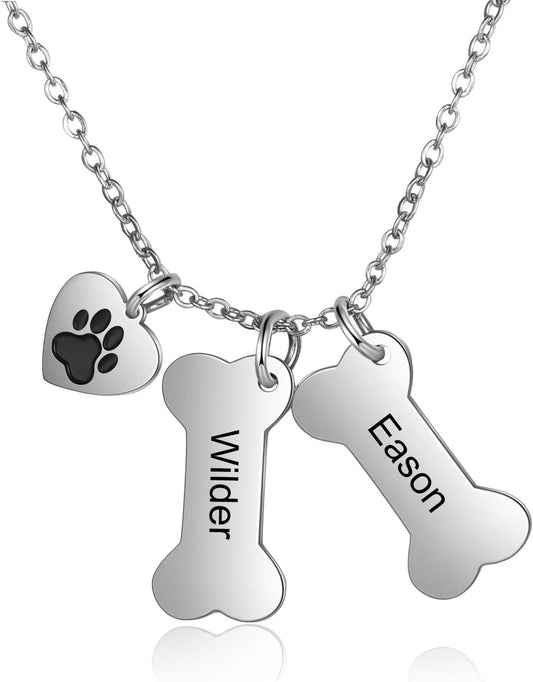 Customized Paw Print Necklace Personalized Pet Name Necklace Custom Engraved Dog Cat Paw Pendant Necklace Pet Memorial Gift for Pet Lovers