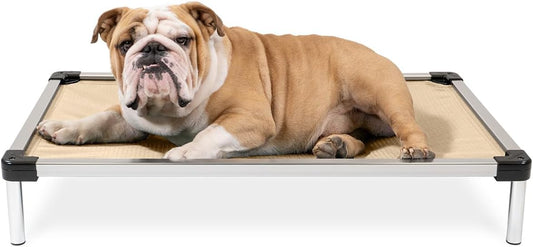 K9 Ballistics Chew Proof Elevated Cooling Dog Bed - Made for Aggressive Chewers, Virtually Indestructible, Ripstop Fabric with No Padding, Pre-Assembled - Medium, Sandstone
