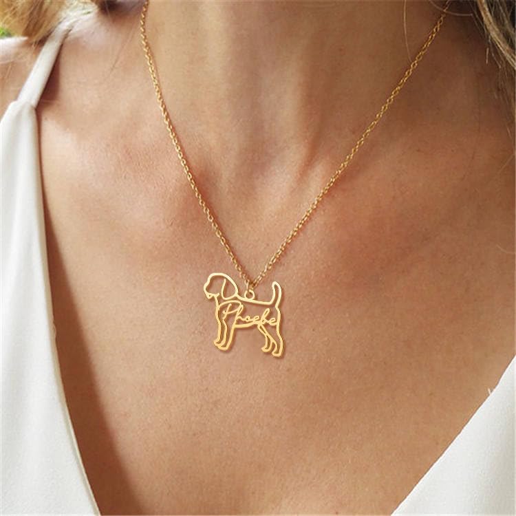 CoolJewelry Custom Dog Breeds Portrait Cat Pet Memorial Name Necklace Dainty Animal Pendant Chain Personalized Jewelry Remembrance Gifts for Dog Lover Women Girls