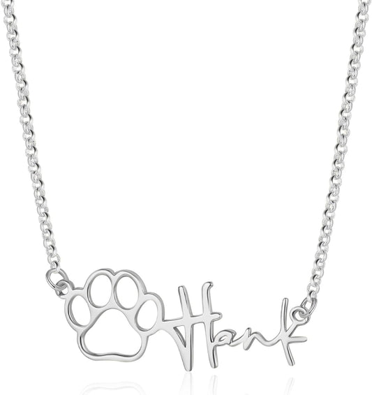 Customized Paw Print Necklace Personalized Pet Name Necklace Custom Engraved Dog Cat Paw Pendant Necklace Pet Memorial Gift for Pet Lovers