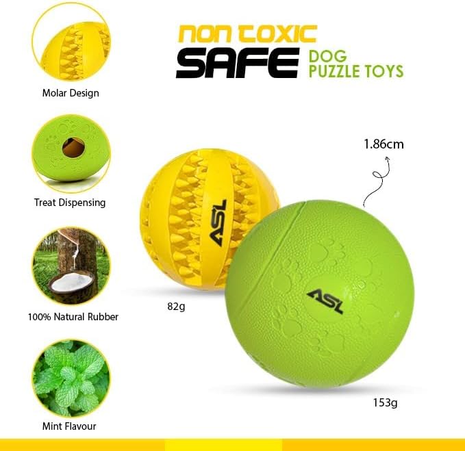 ASL Interactive Dog Treat Ball, 2-Pack Durable Chew Balls for Puppies and Dogs Enrichment Toys for Large Dogs & Small Dogs, Durable Balls for Teeth Cleaning/IQ Training/Chewing