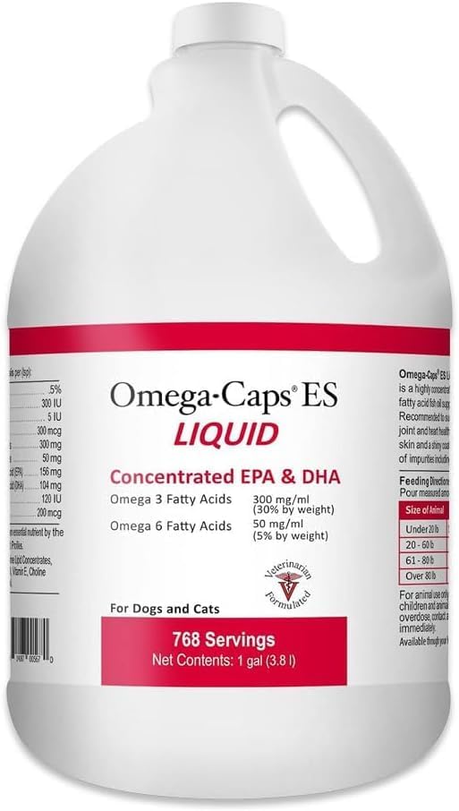 Liquid for Dogs and Cats Gallon Size High Potency Omega-3 and Omega-6 Fatty Acids Concentrated EPA and DHA Fish Oil Supplement Vet Formulated Made in USA Skin Coat Joint and Heart Health 768 Servings