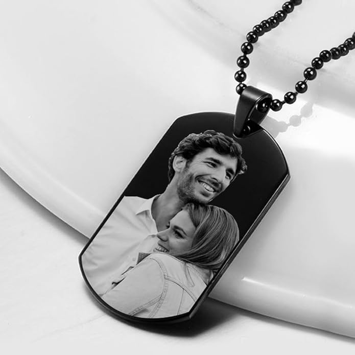 PicturesOnGold.com Black Plated Stainless Steel Custom Photo Dog Tag Pendant Personalized Picture Necklace w- 24 inch Ball Chain - 1 1/4 Inches x 2 Inches - Jewelry Gifts for Men & Women