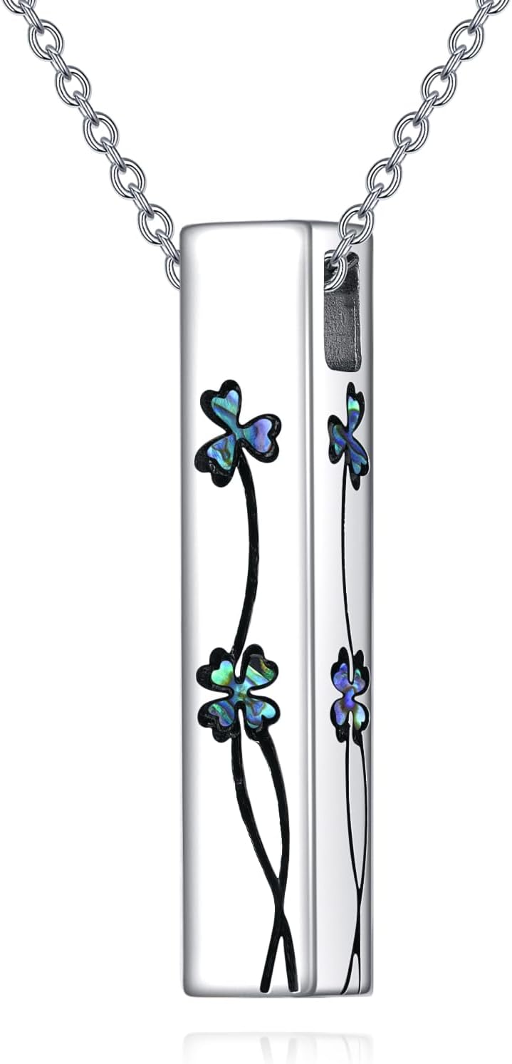 Urn Necklaces for Ashes Sterling Silver 3D Vertical Bar Memorial Pendant for Loved Ones Keepsake Cremation Jewelry Gifts for Women Men