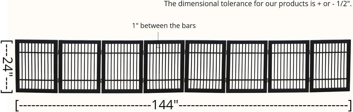 Pet Dog Gate Strong and Durable Freestanding Folding Acacia Hardwood Portable Wooden Fence Indoors or Outdoors by Urnporium (Black Pet Gate, 8 Panel 24" Tall)