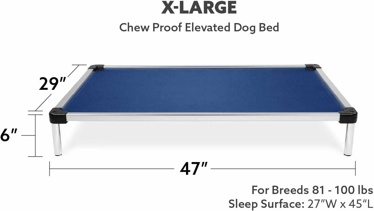 K9 Ballistics Chew Proof Elevated Cooling Dog Bed - Made for Aggressive Chewers, Virtually Indestructible, Ripstop Fabric with No Padding, Pre-Assembled - XL, Blue Quartz