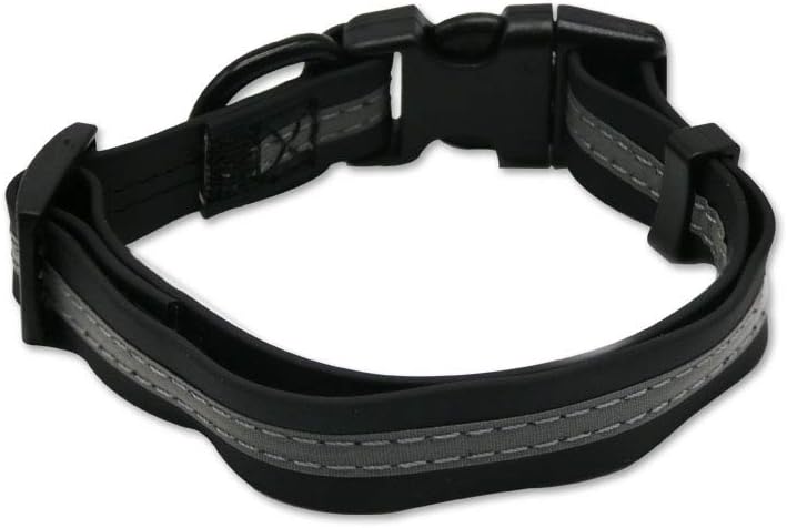 NIMBLE Dog Collar Waterproof Pet Collars Anti-Odor Durable Adjustable PVC & Polyester Soft with Reflective Cloth Stripe Basic Dog Collars S/M/L Sizes (Small (9.45”-14.17”inches), Black)