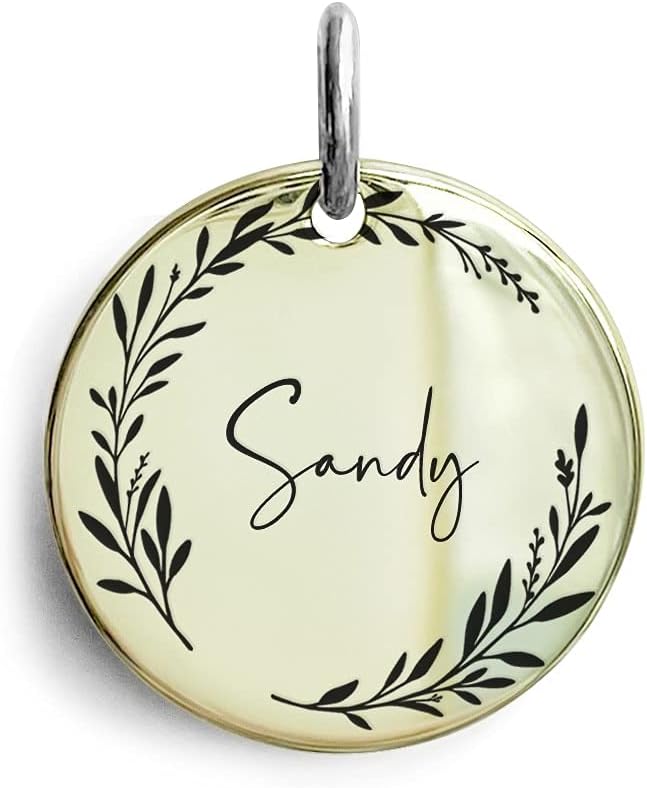 Cat Dog ID Tags Personalized 9 Corolla Styles Flower Wreath to Choose for Medium Pets Collar Accessories Shiny Brass Copper Engraved Custom on Both Side