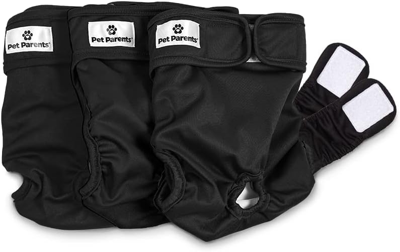 Pet Parents® Washable Dog Diapers (3pack) + Extendrs® of Durable Doggie Diapers, Premium Dog Diapers Female & Male (Large, Black)