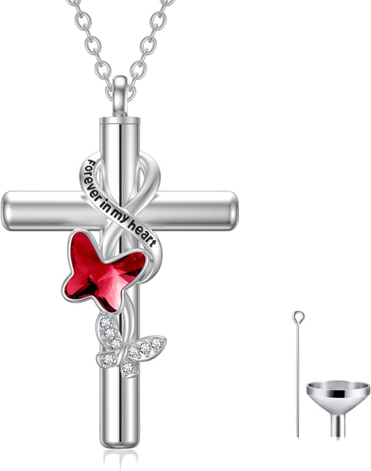 Cross Urn Necklace for Ashes 925 Sterling Silver Cremation Jewelry with Funnel Filler Kit Ashes Necklace for Human Women Girl Pets