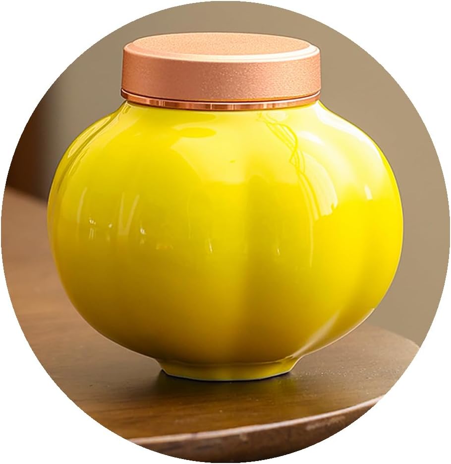 Fermus Memorial Pet Ashes Urn for Small Animal, Ceramics Memorial Keepsake Urns for Cats and Dogs, Hold 5.4 oz (160ml), Ceramics with Metal Lid (Pumpkin Shape Yellow)