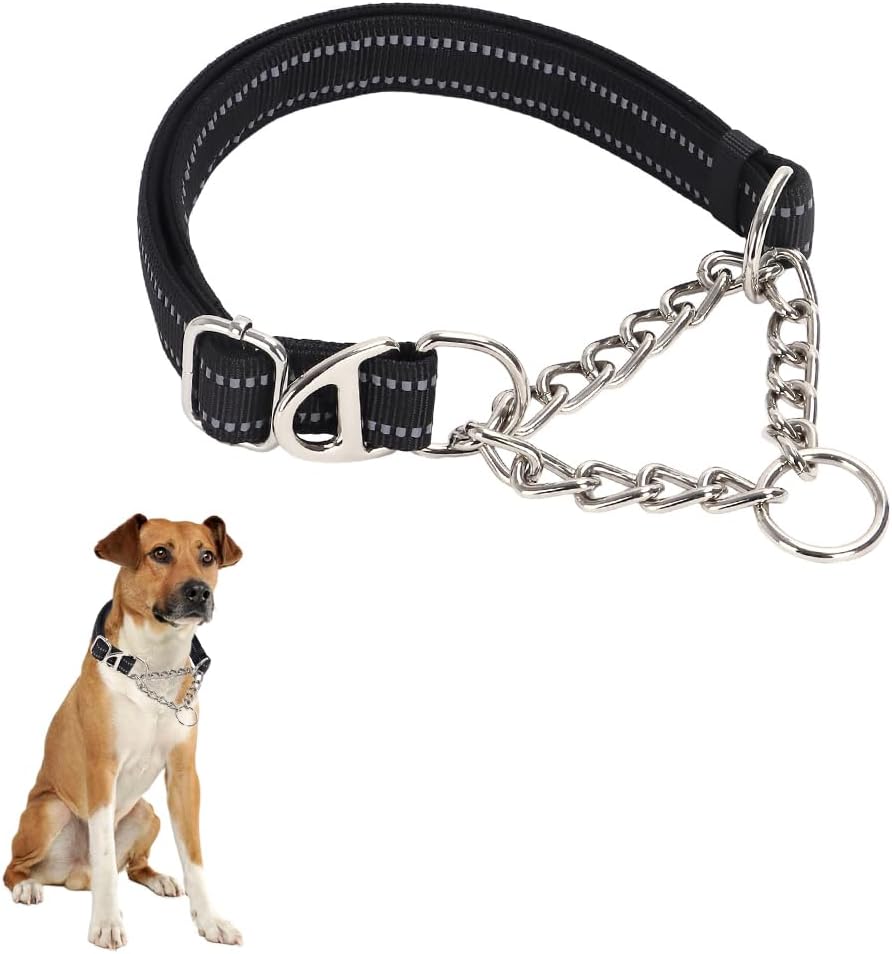 Choke Chains Large Dogs，Stainless Steel Chain Dog Martingale Collar, No Pull Slip Cinch Training Escape Proof Heavy Duty Dog Collar for Small Medium Large Pet Girl Female Dogs，Black XL