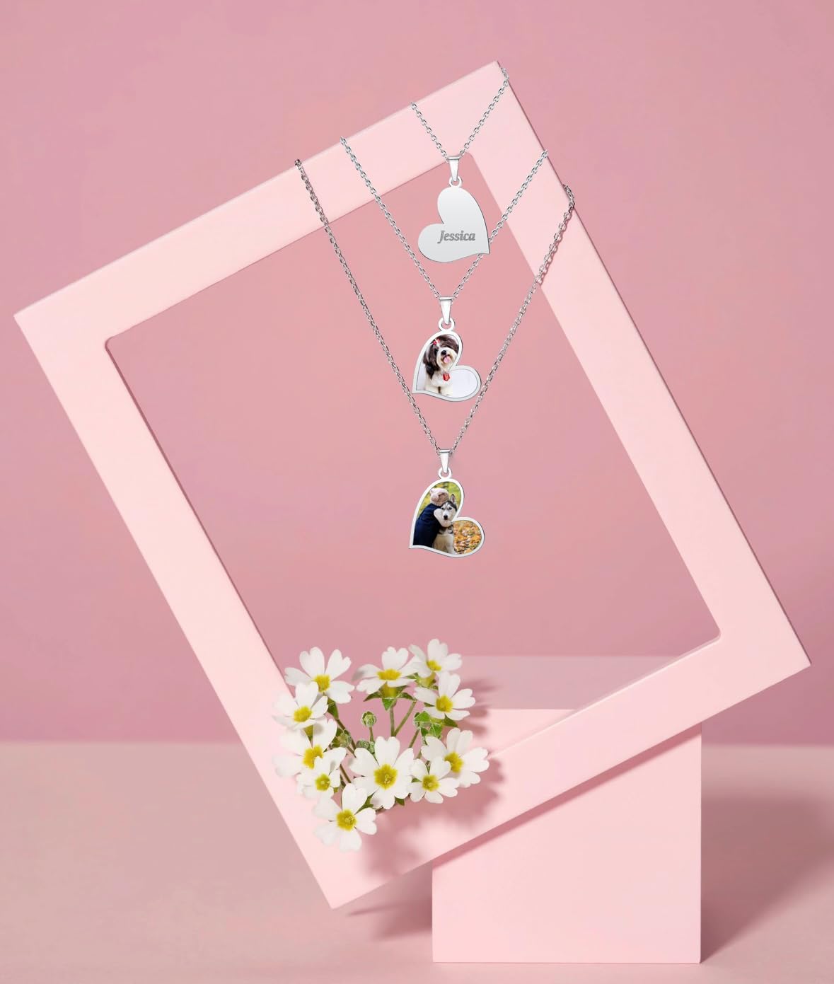 CharmSStory Personalized Photo Necklaces Custom Engraved Name Necklace Memory Keepsake Picture Necklace Pendant Customized Gifts for Women Men