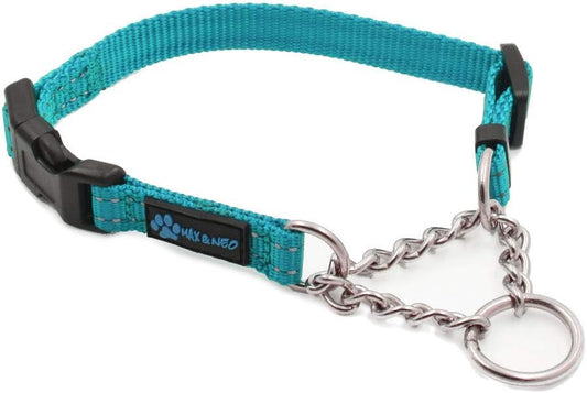 Max and Neo Stainless Steel Chain Martingale Collar - We Donate to a Dog Rescue for Every Collar Sold (X-Small, Teal)