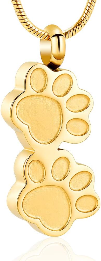 Pet Urns For Dogs/Cats - Pet Ashes Necklace - Paw Print Urn Necklace with Mini Keepsake Urn Memorial Ash Jewelry