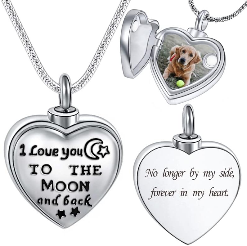 Farfume Personalized Pet Urn Necklace for Dog Cat Ashes Cremation Pet Memorial Customized Photo Text Engraving Pendant Keepsake Funeral Jewelry