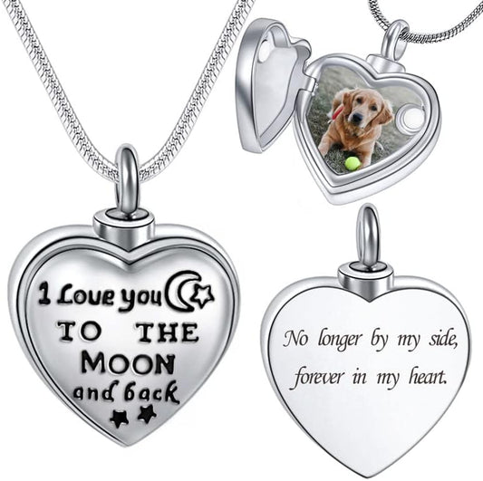 Farfume Personalized Pet Urn Necklace for Dog Cat Ashes Cremation Pet Memorial Customized Photo Text Engraving Pendant Keepsake Funeral Jewelry